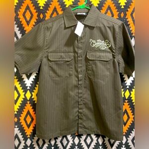 Zumiez - Creature Script Grey Short Sleeve Button Up Shirt Size Large